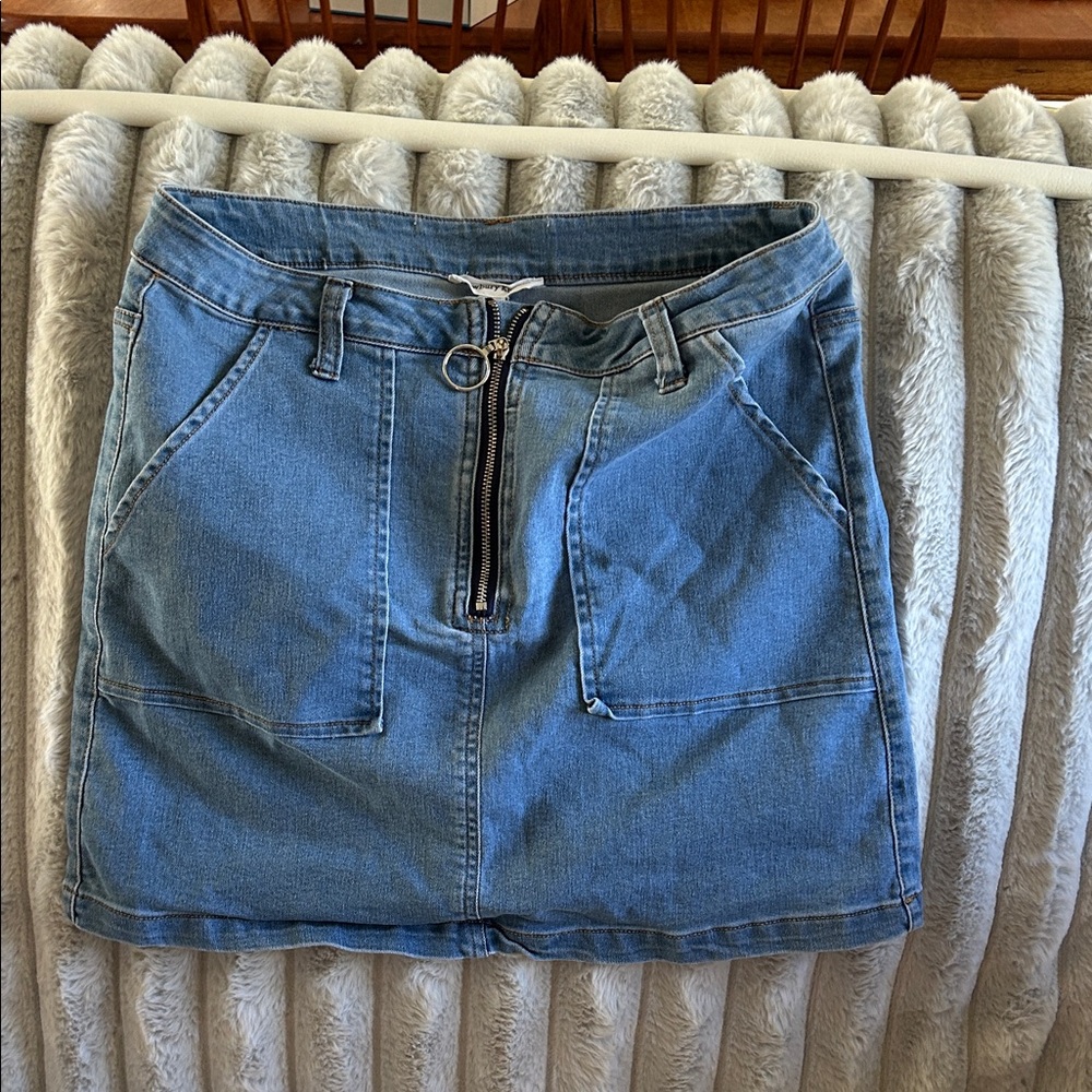 Newbury Kustom Blue Denim Mini Skirt with Zipper